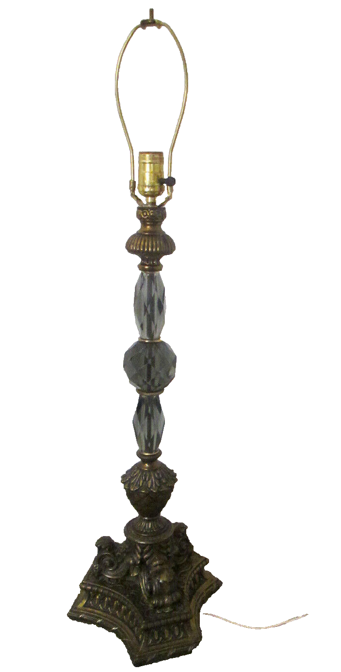 61657  Vintage Mid Century Modern Glass and Metal Table Lamp