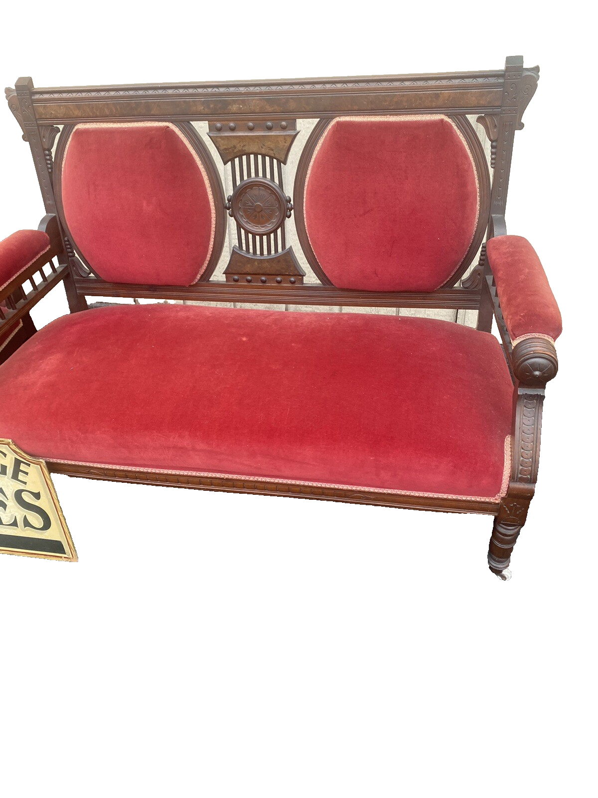 65220   Antique Victorian Settee Loveseat Couch with Chair