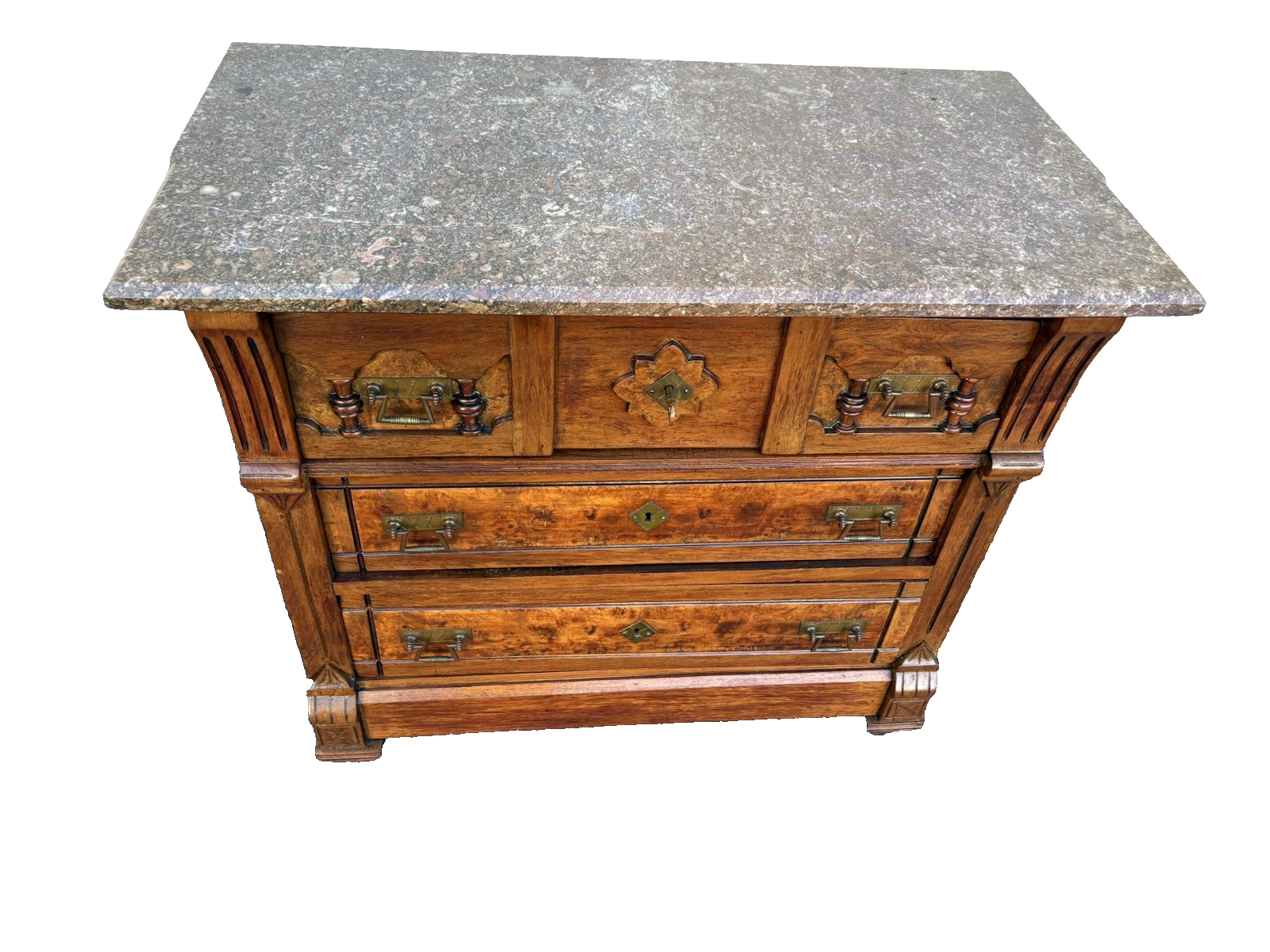 67115 Antique Victorian Walnut Washstand Dresser Chest