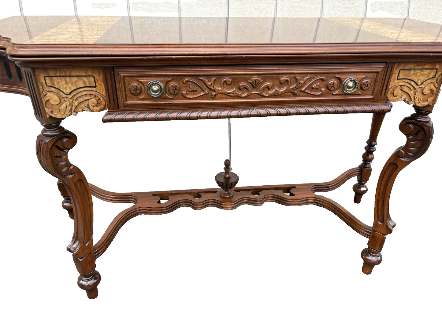 66885   Inlaid Antique Flip Top Sideboard Dining Table with Drawer