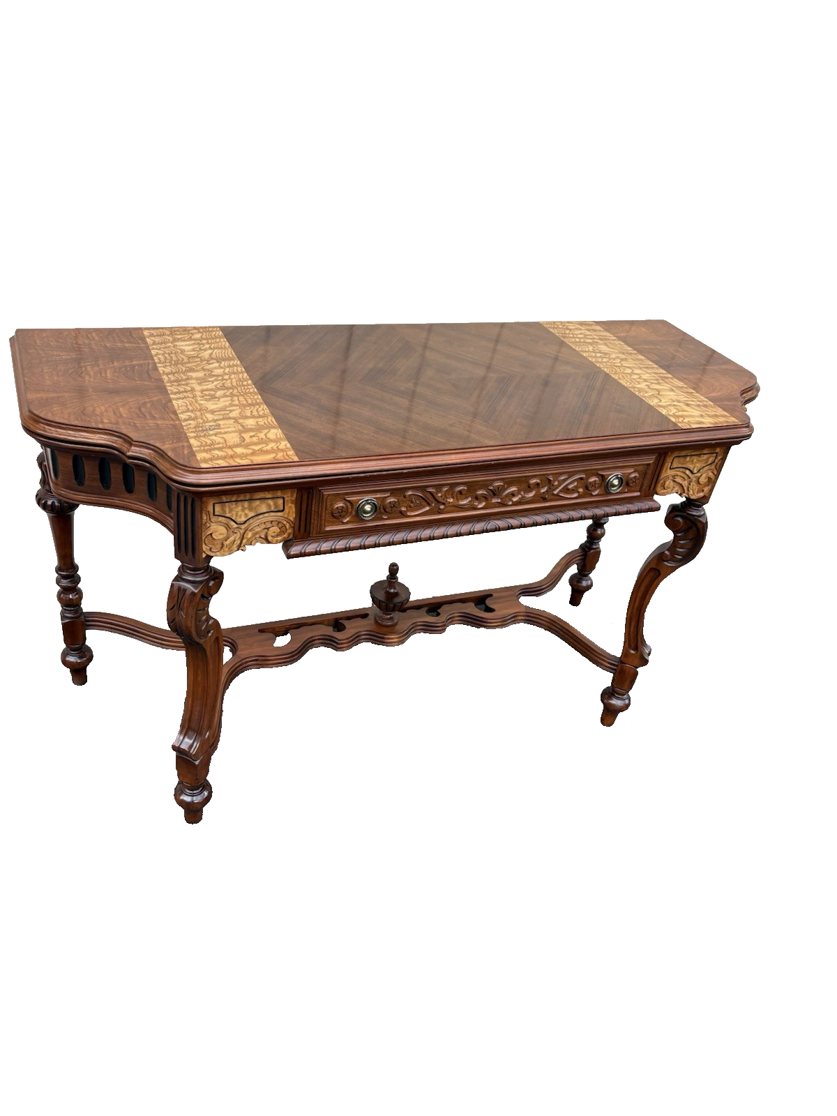 66885   Inlaid Antique Flip Top Sideboard Dining Table with Drawer