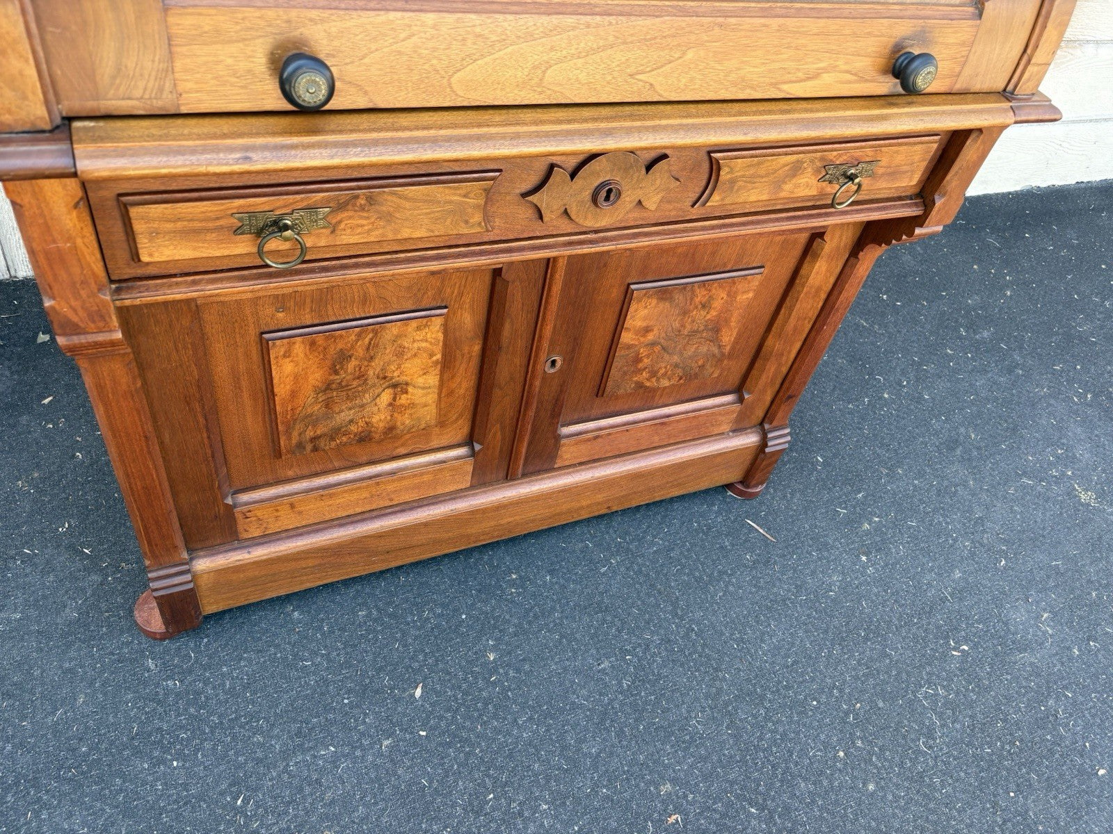 66644 Antique Victorian Walnut Cylinder Desk with Bookcase Top