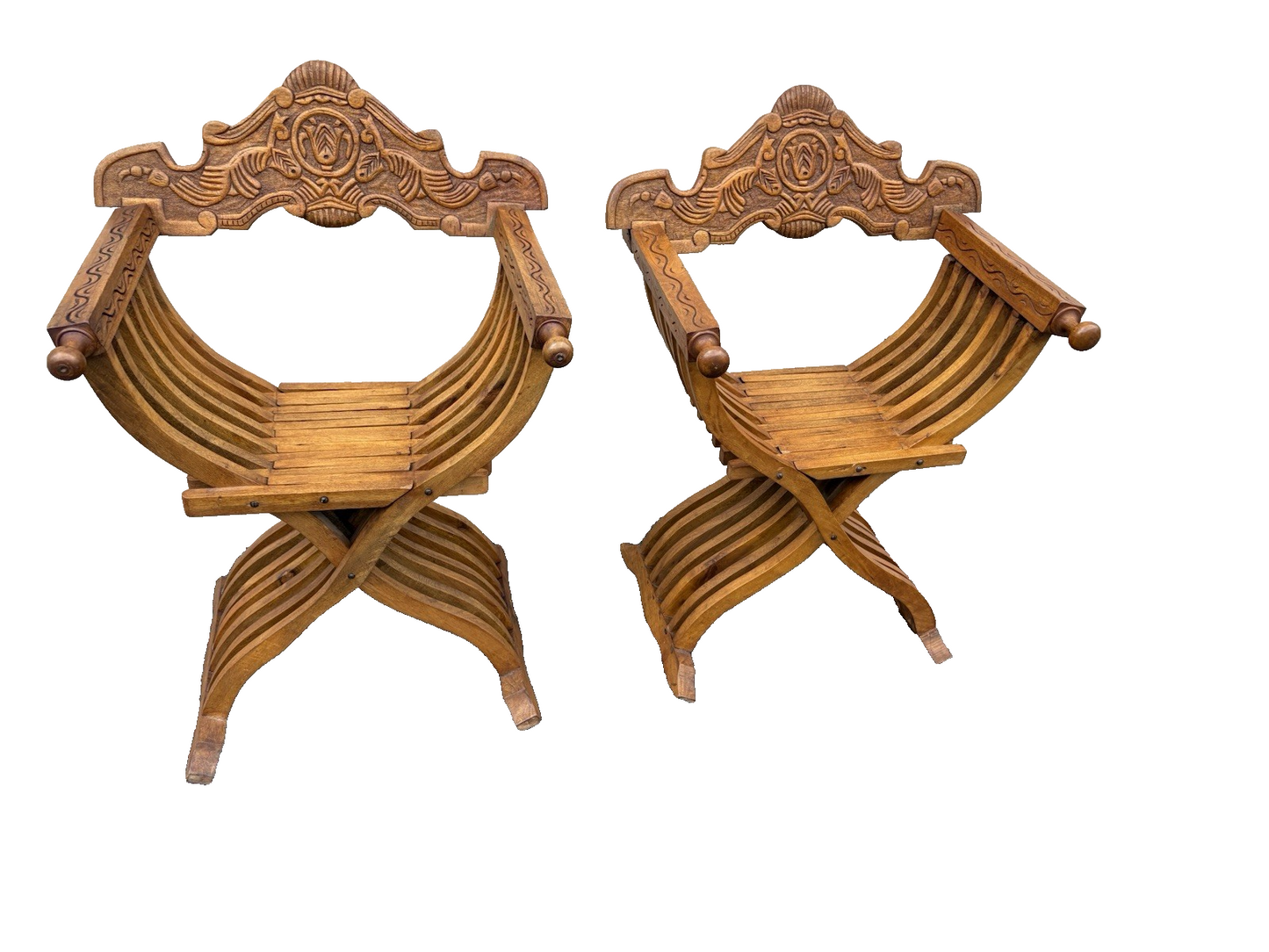 66956 + 66955 PAIR TEAK Wood Hand Made Chairs Chair s