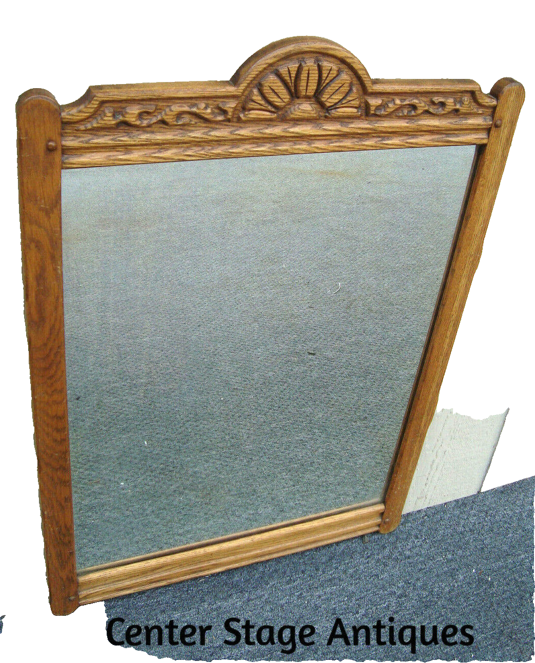 61764 Vintage Solid Oak Carved Mirror 25 x 36