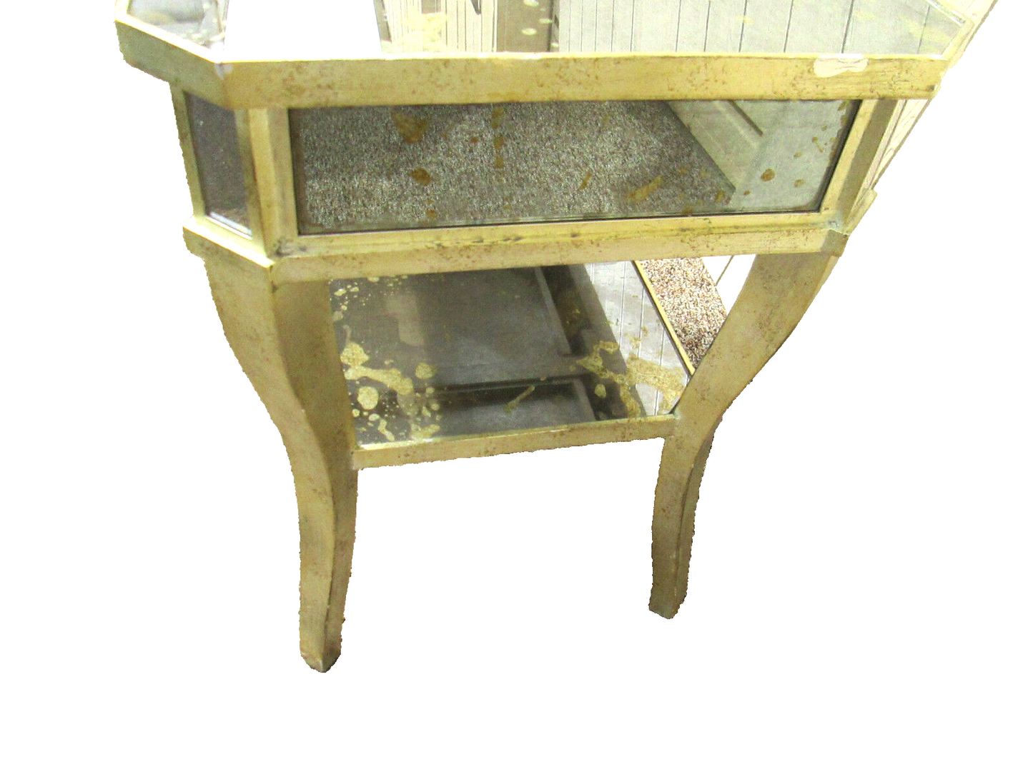 54541 Mirrored MID CENTURY Modern Glass Lamp Table Stand w/ Drawer Nightstand