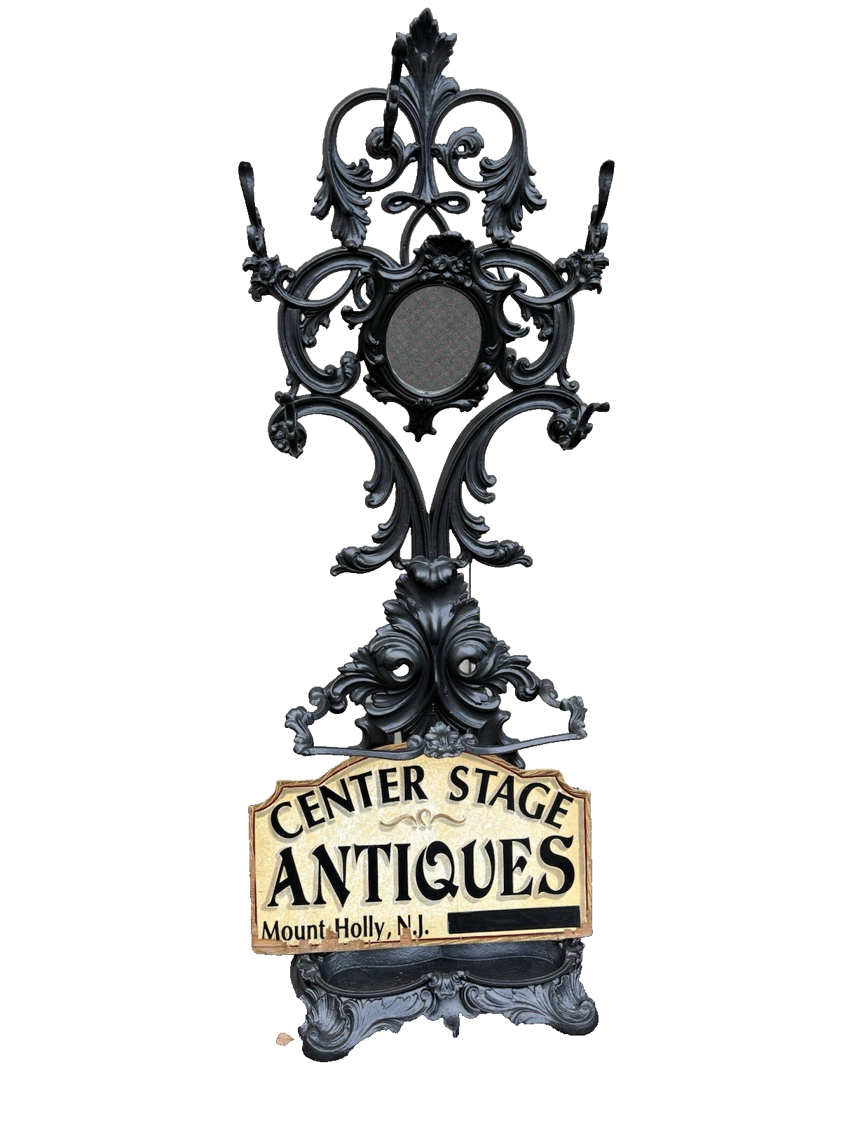 67150 Antique Victorian Cast iron Hat Rall With Mirror and Umbrella holders