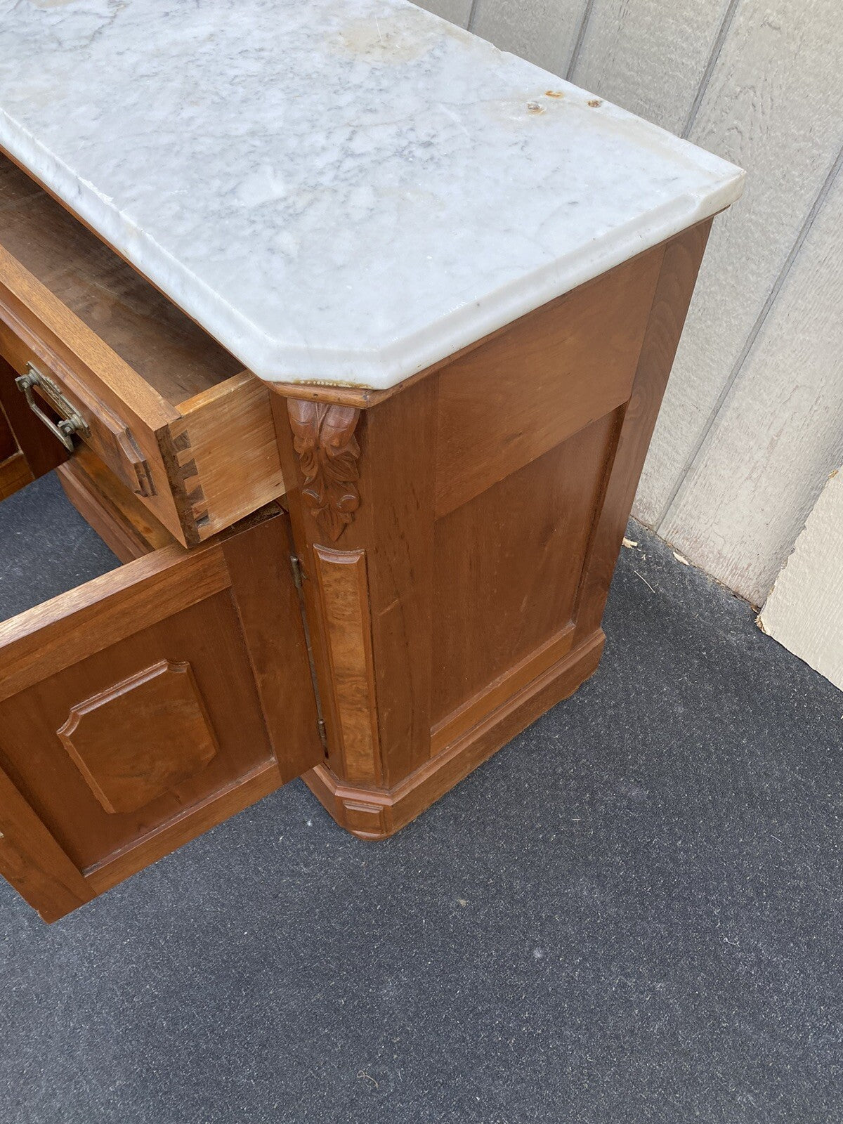 65513   Antique Walnut Marble Top Washstand Chest Stand 4 hole