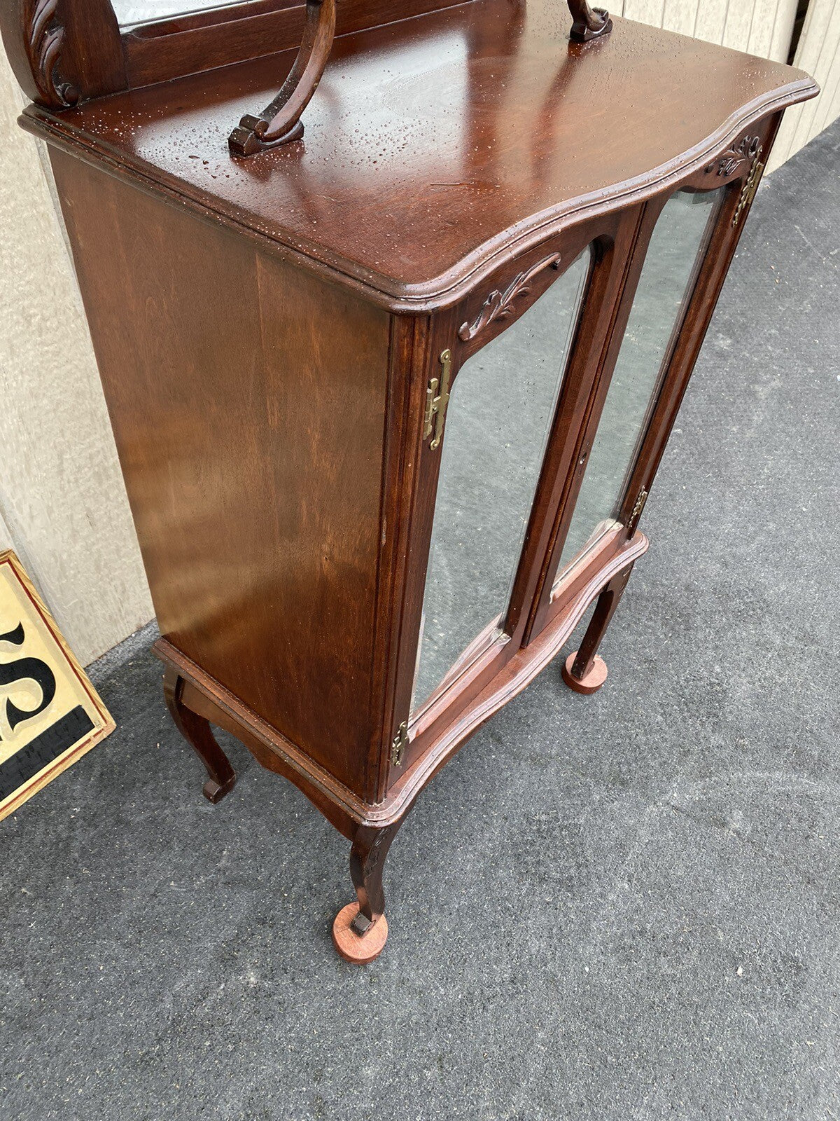 64992   Antique Victorian  Mahogany Mirrored Cabinet