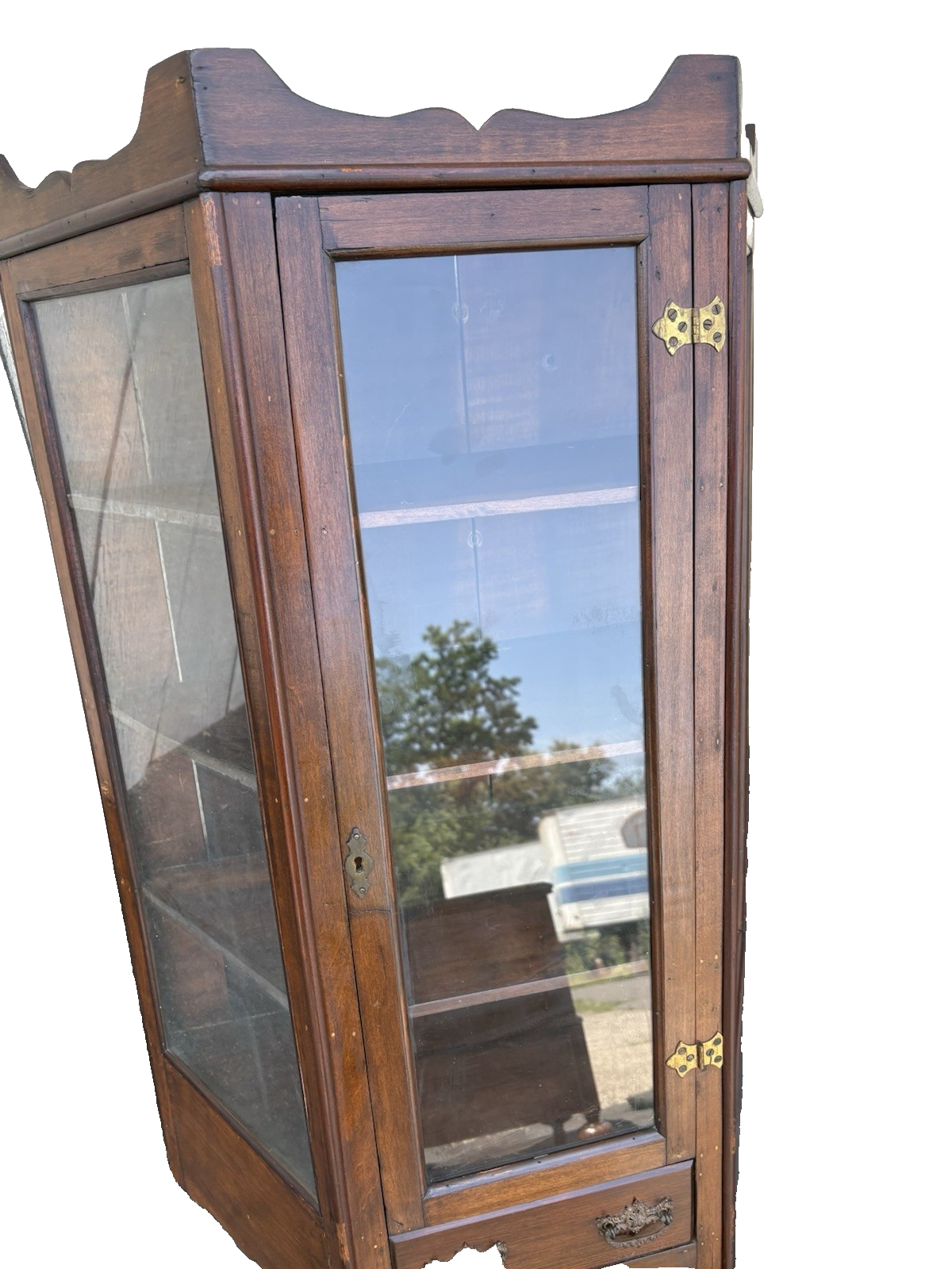 66800   Antique Victorian Walnut Whatnot Wall Curio Shelf with Drawer