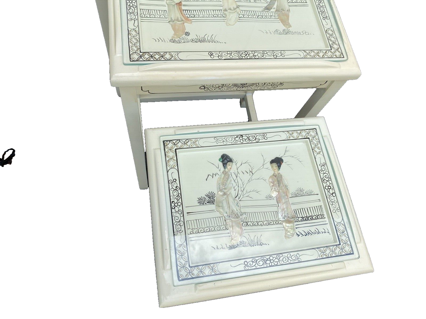 64597 Set Of 3 Oriental Decorated Nesting Stacking Tables