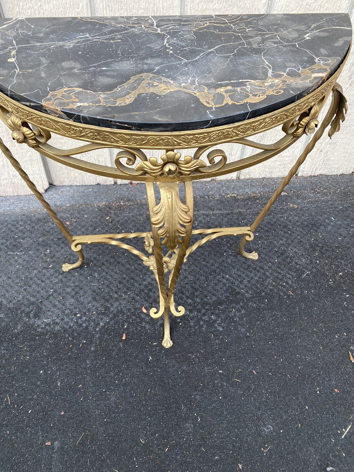 65634    Marble Top Decorator Iron Demilune Console Table Stand