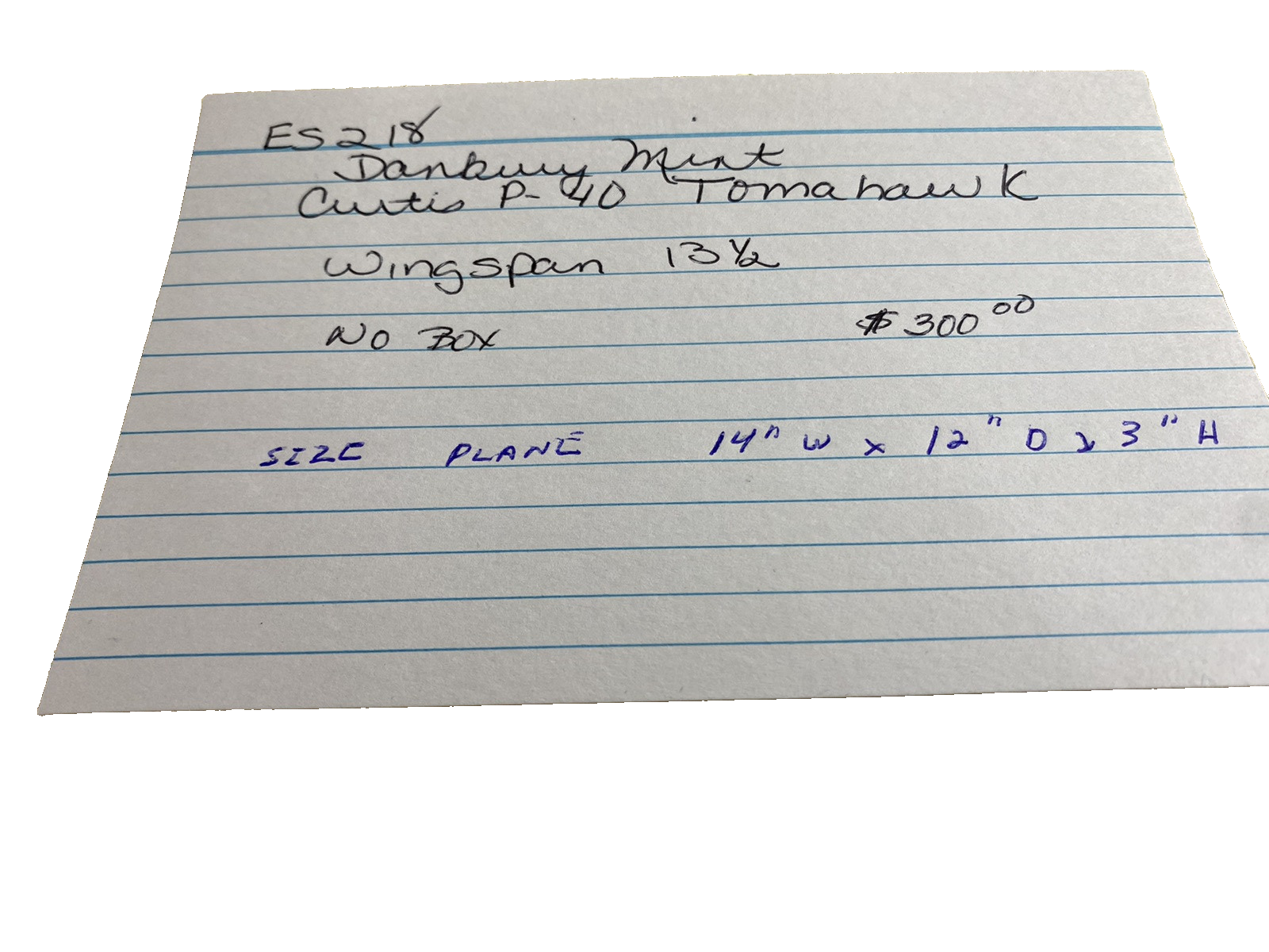 ES 218 DANBURY MINT Curtis P - 40  Tomahawk  Plane Airplane  WING  14" W