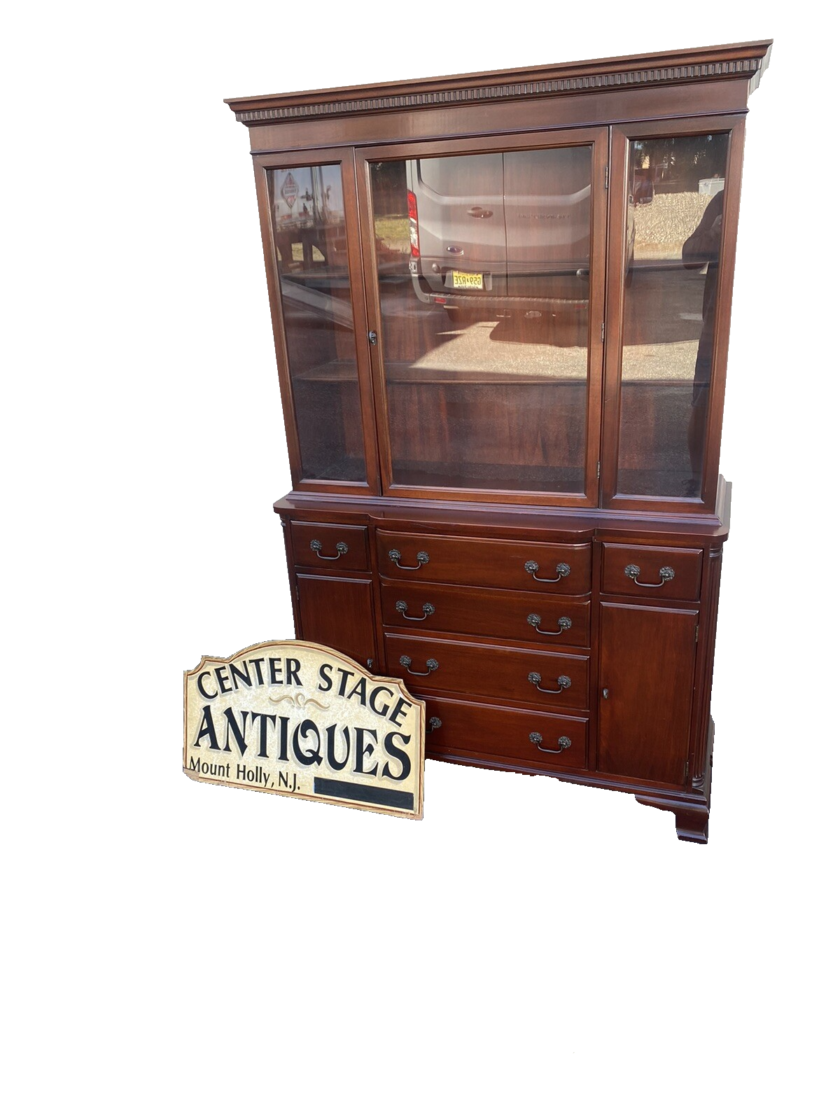 66021  Antique Solid Mahogany Breakfront China Cabinet