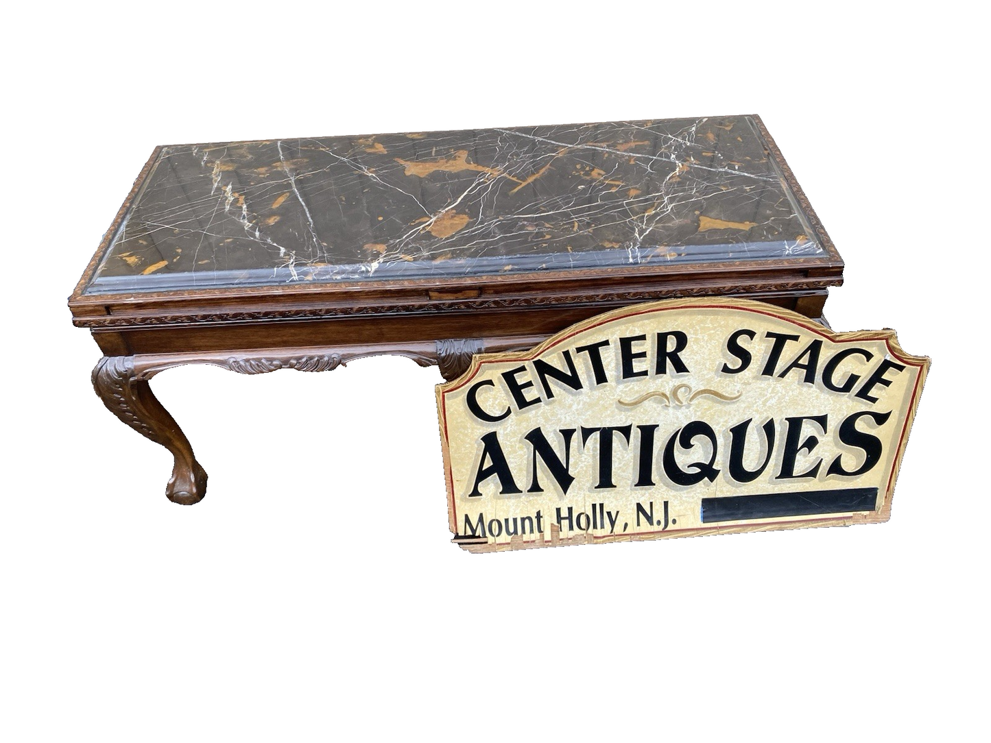 66574  Marble Top Mahogany Coffee Table with Claw Feet