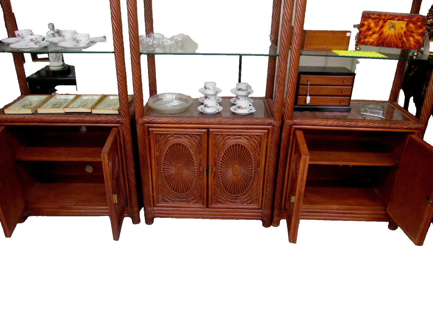 52179 Tommy Bahama  ??     3  SECTION  Curio Cabinet Wicker Wall Unit Bookcase