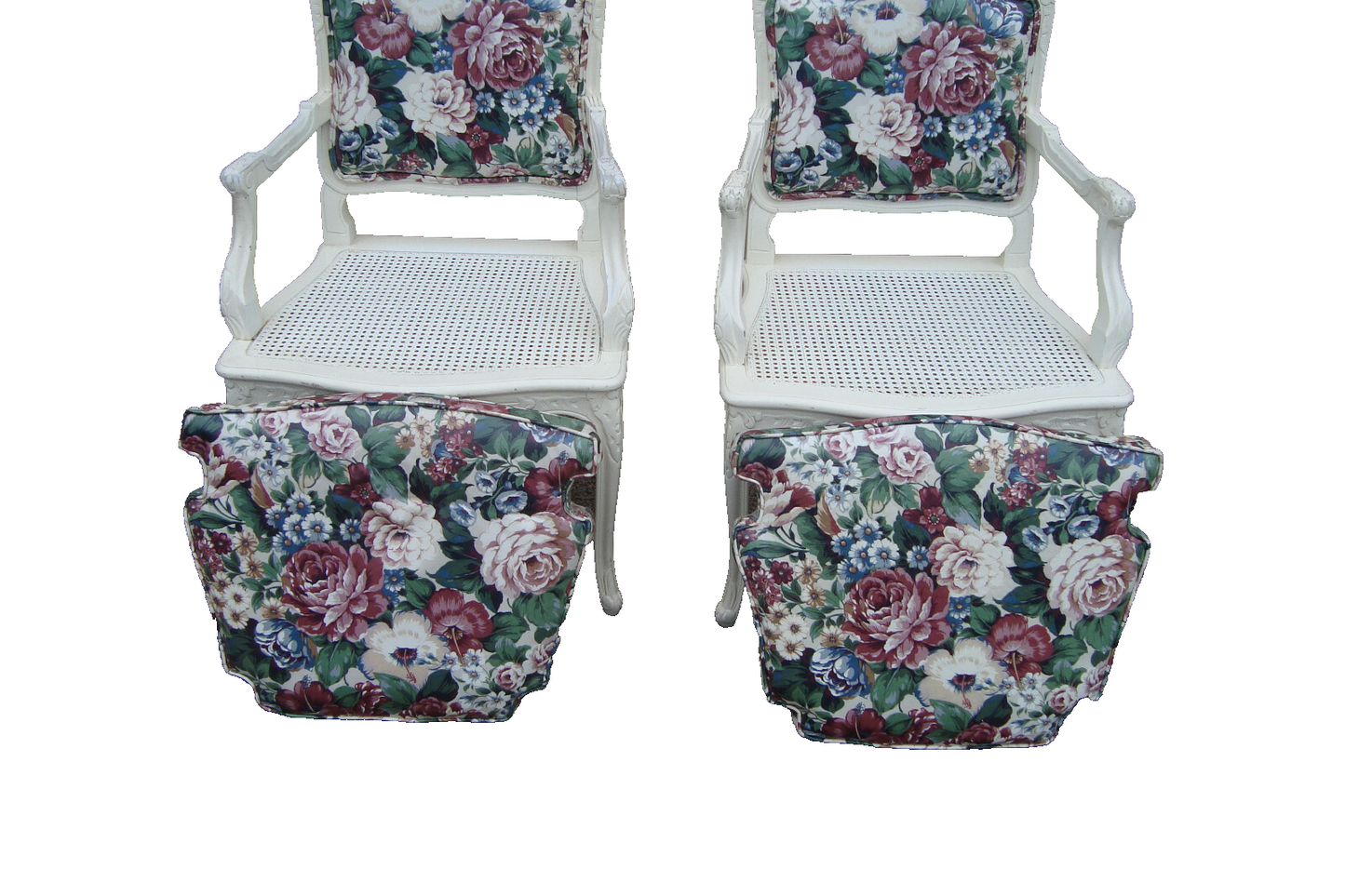 60612 PAIR of Romantic Shabby BERGERE Floral Armchairs with Factory White Finish