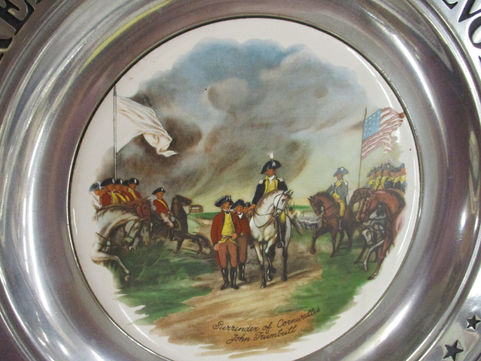 ES90 Collection of 6  Porcelain GREAT AMERICAN Revolution Plates in Pewter Frame