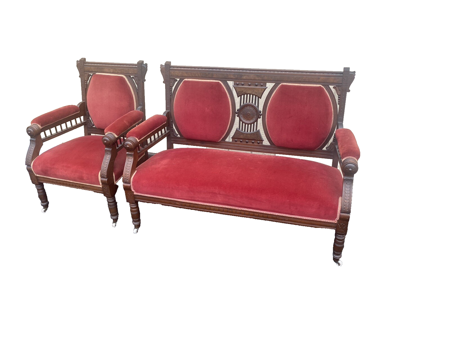 65220   Antique Victorian Settee Loveseat Couch with Chair