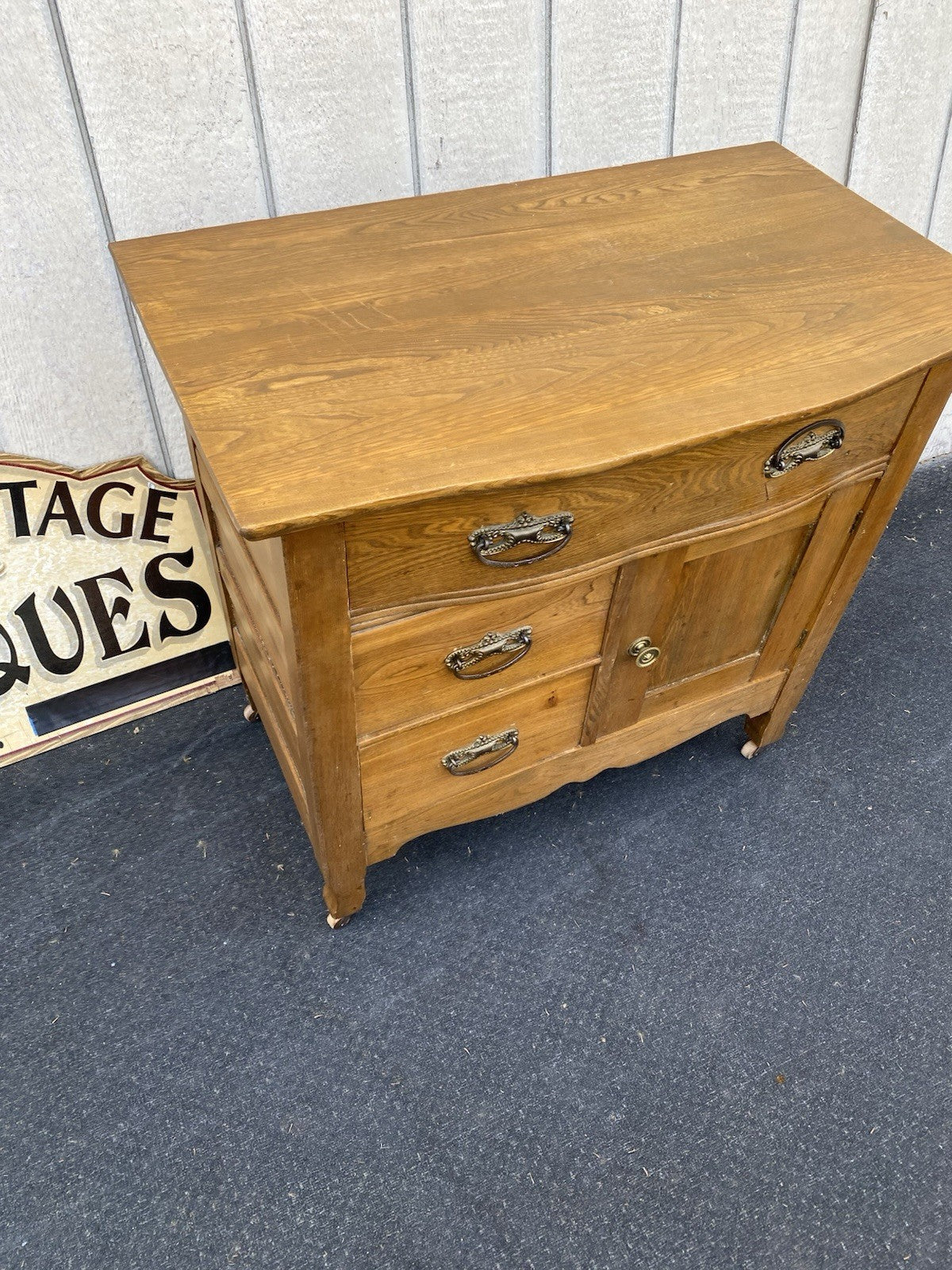 66602   Antique Victorian Oak Washstand Dresser Chest