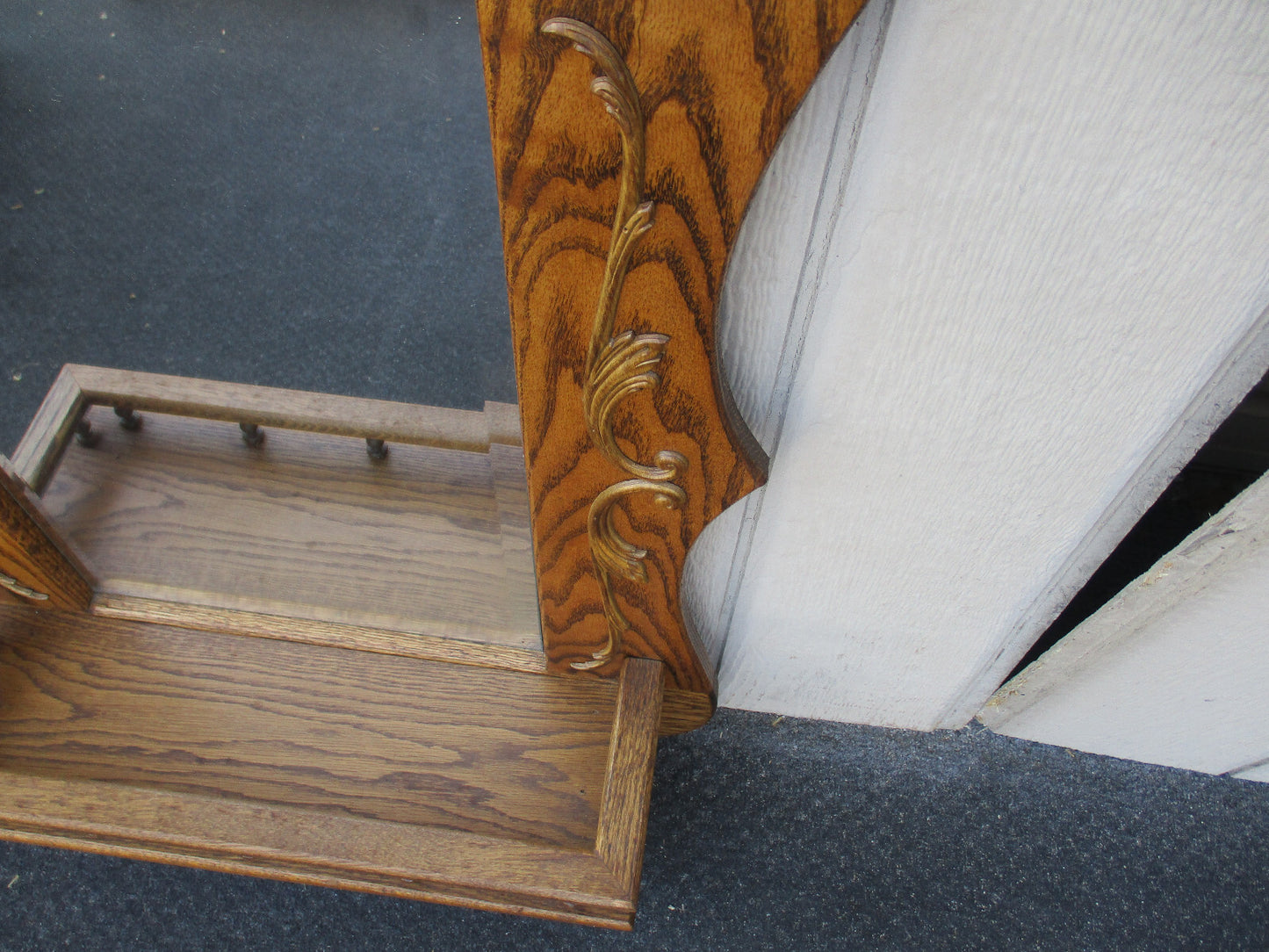 64305 Solid Oak Whatnot Wall Shelf w/ Mirror