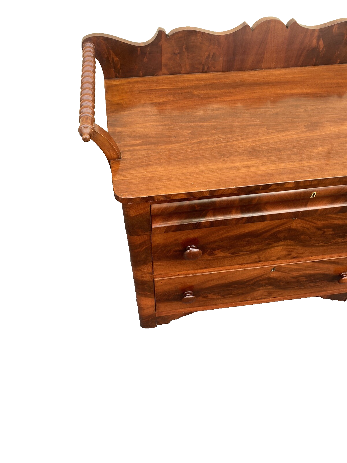 65494 Burled  Mahogany Washstand Dresser Chest With Towel Bars