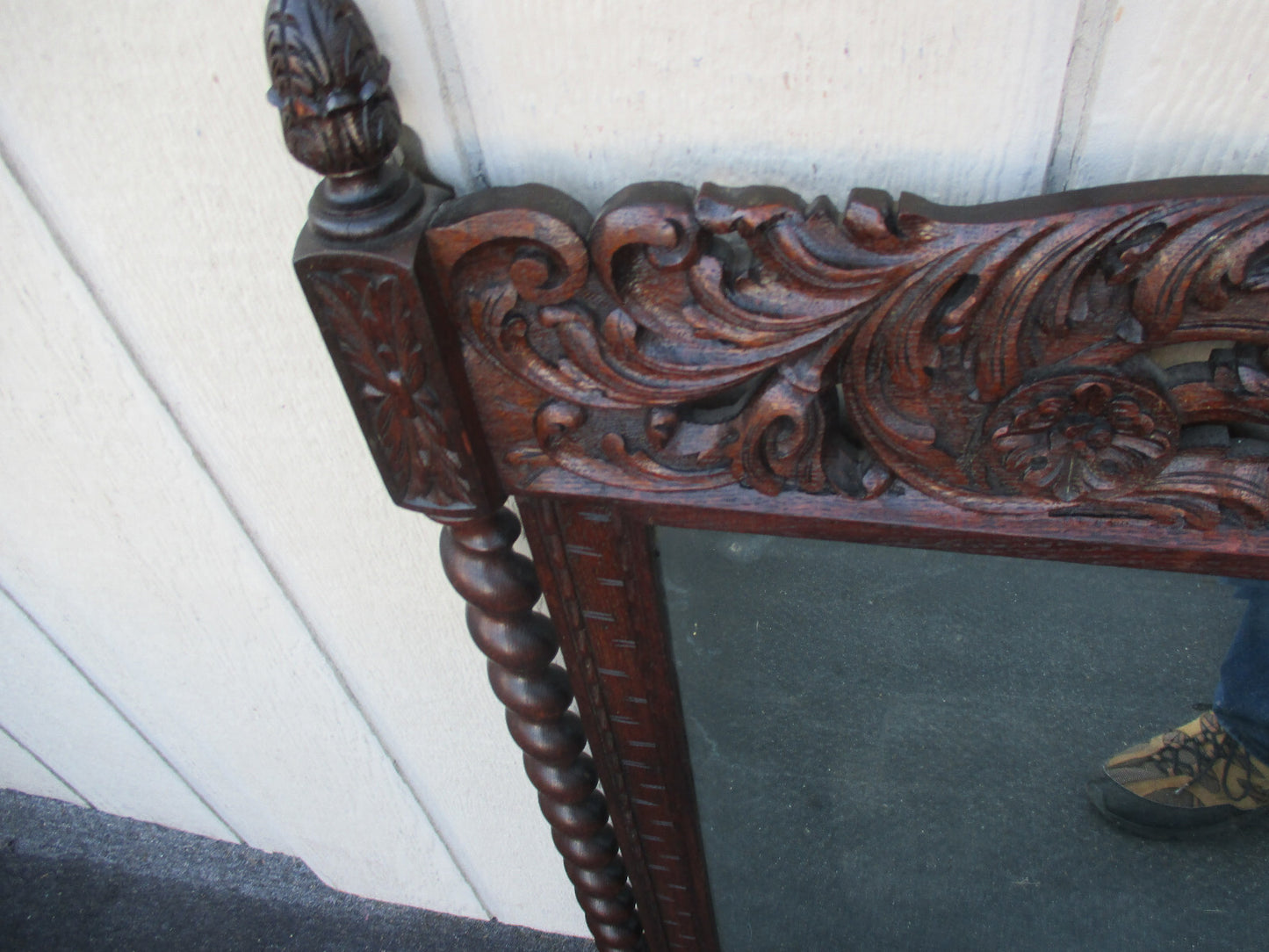 64039   Antique Oak Hand Made Mirror with Cherub Carvings