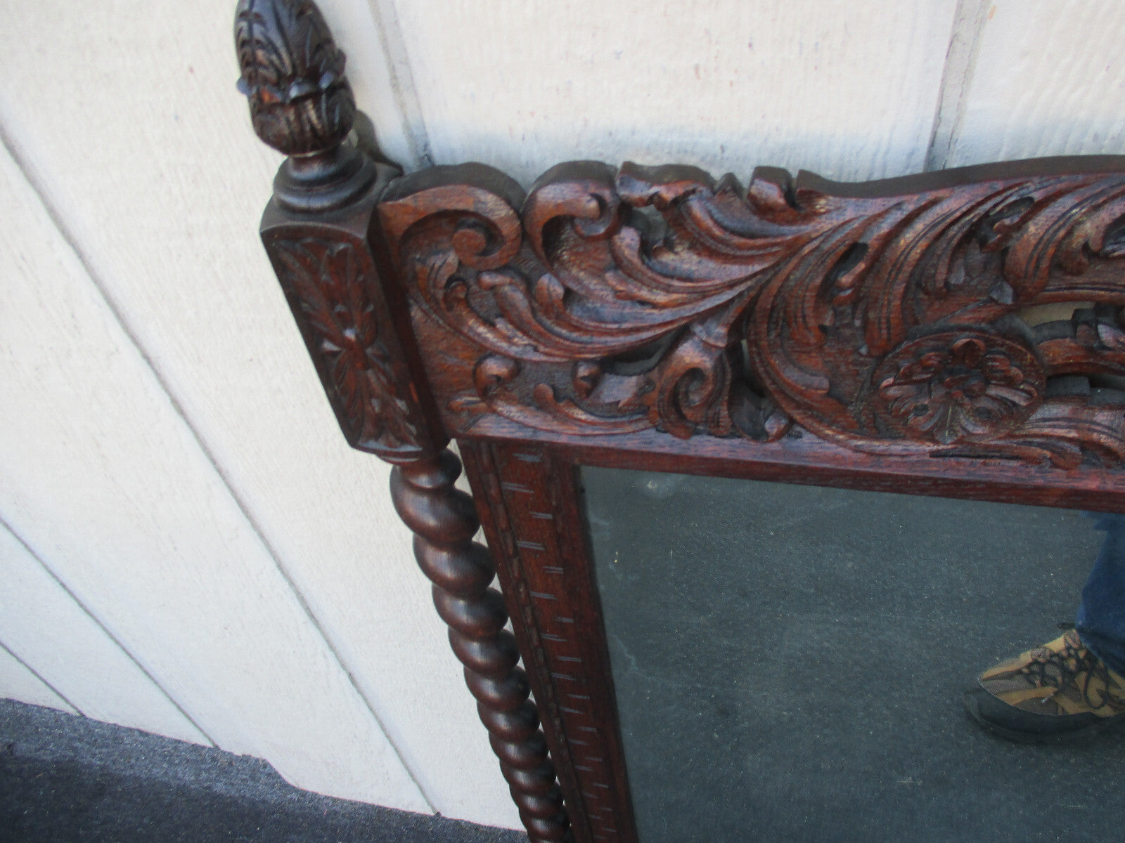 64039   Antique Oak Hand Made Mirror with Cherub Carvings