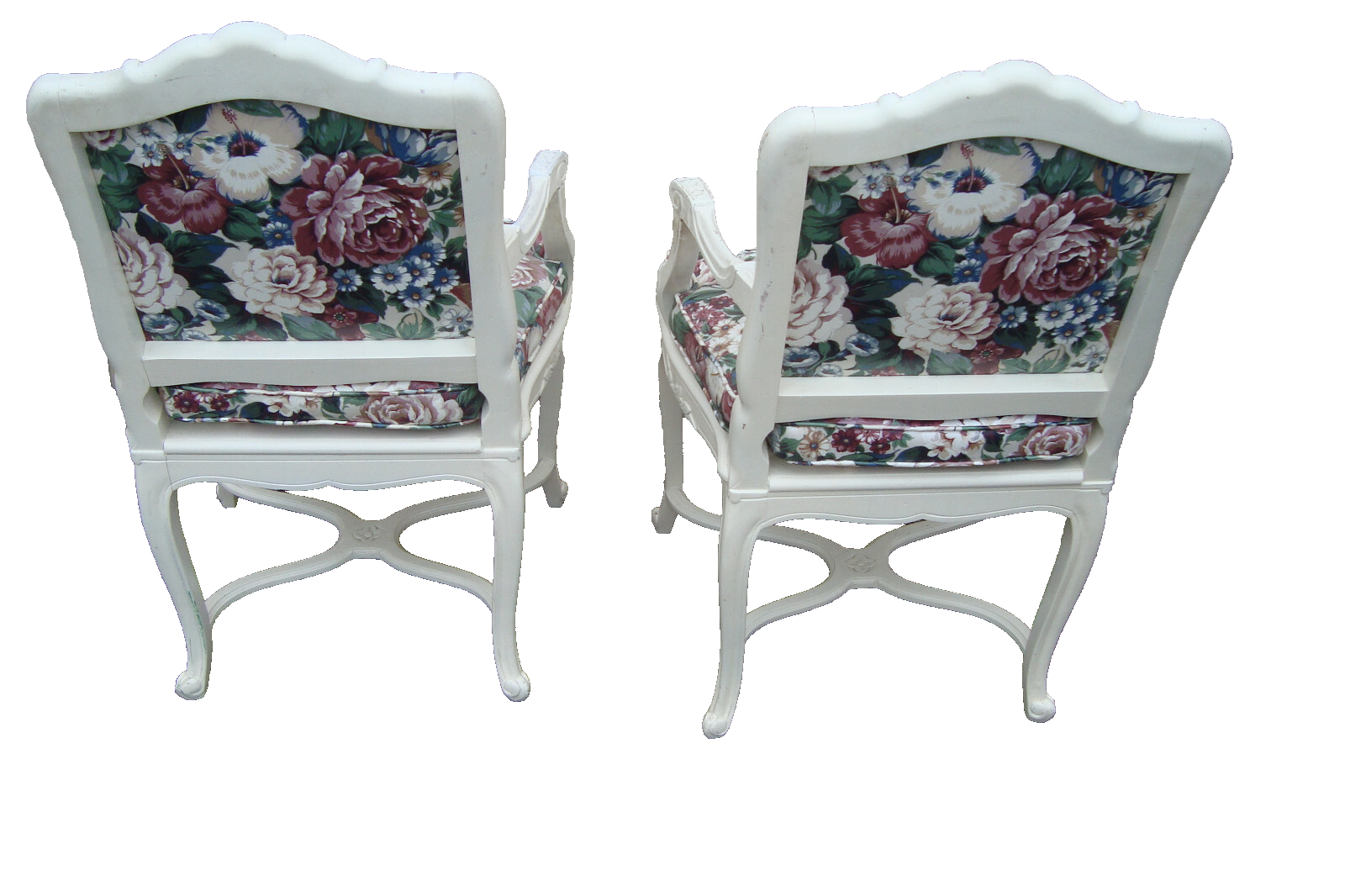 60612 PAIR of Romantic Shabby BERGERE Floral Armchairs with Factory White Finish