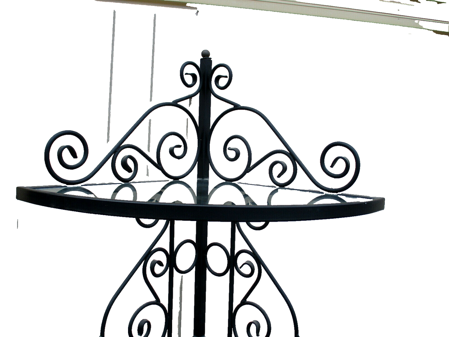 62802    QUALITY Iron Bakers Rack Corner Cabinet with Glass Shelves