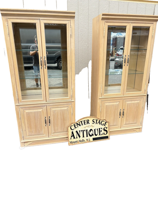 67067 PAIR Bookcase Curio Cabinets with Plate Glass Shelves