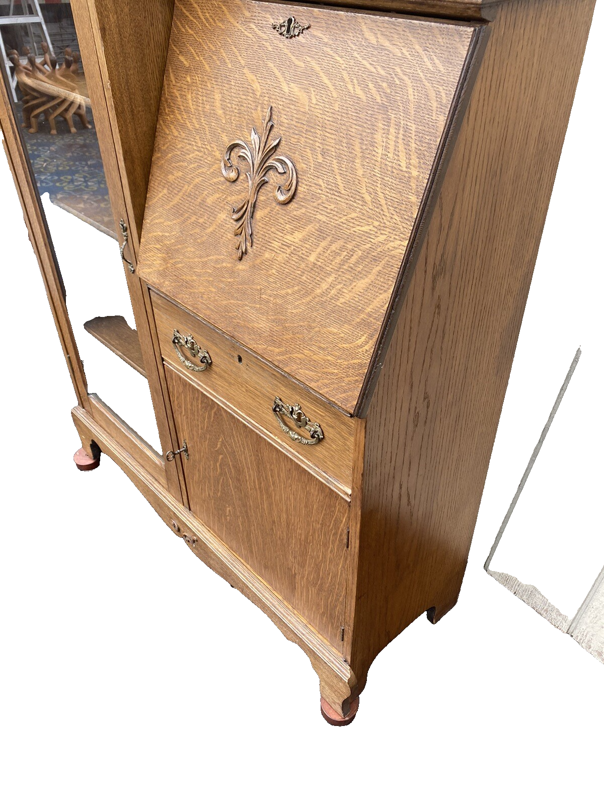 65325 Antique Oak Side By Side Bookcase Desk