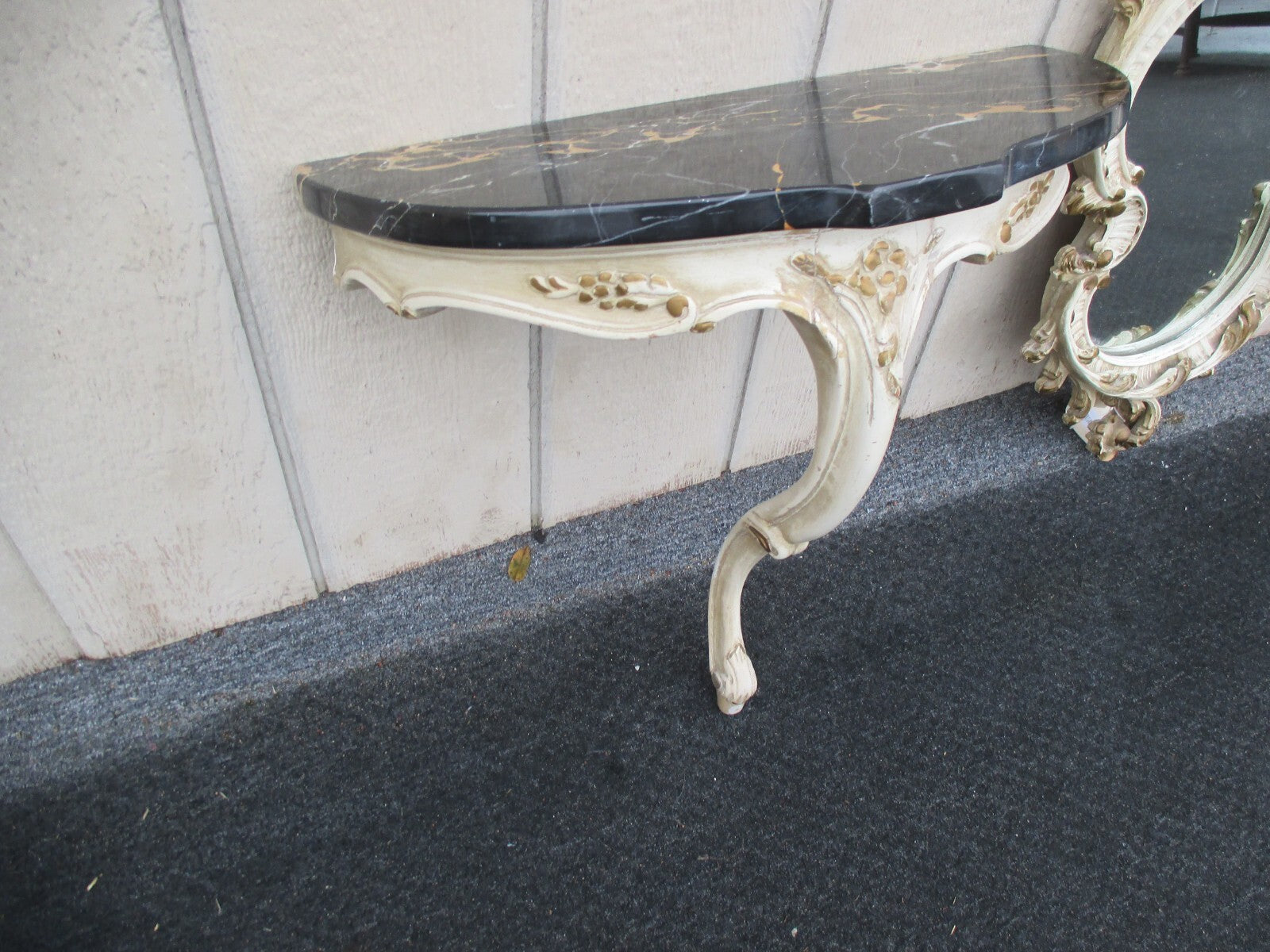 63814   Decorator Marble Top Wall Shelf with Mirror