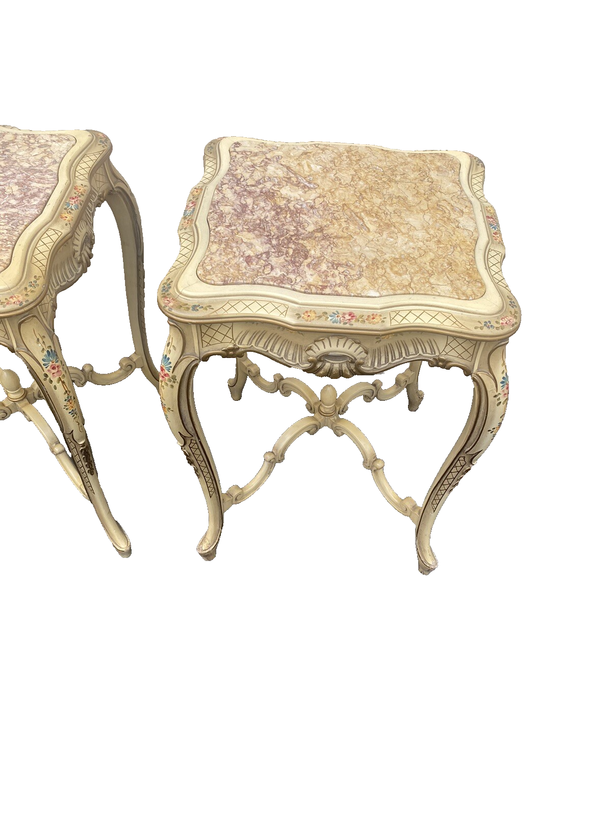 65575 Pair Decorator Marble Top Lamp Table Stand s