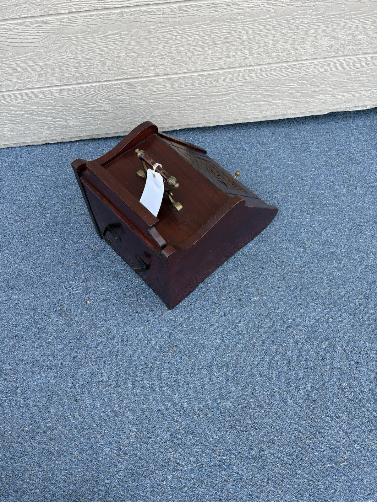 66553 Antique Hand Carved  Mahogany Coal Bin Storage Cabinet