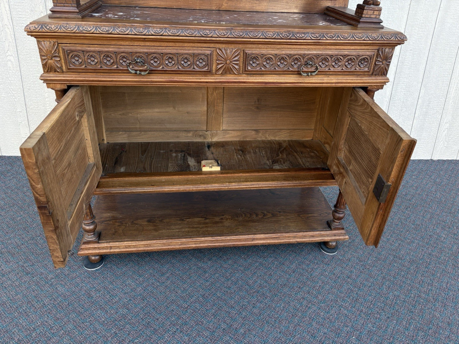 67011 Antique French Marble Top Buffet Sideboard Cabinet