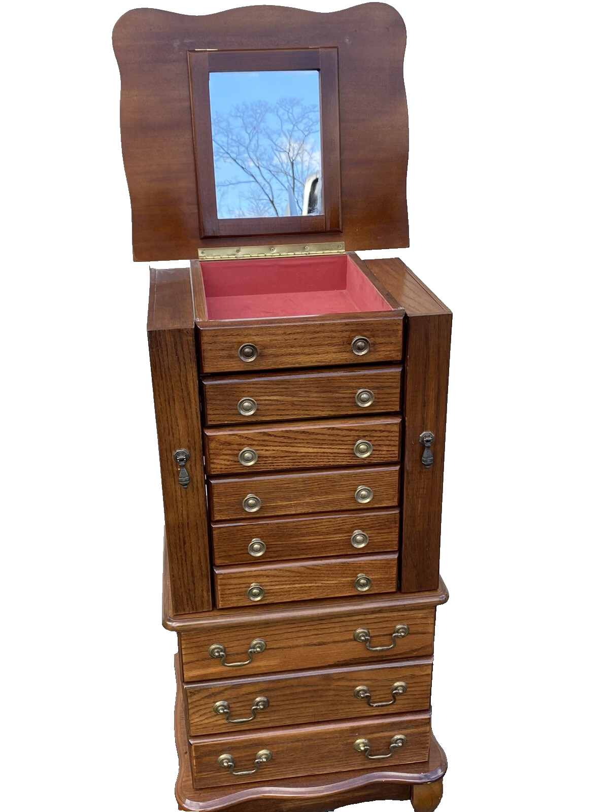 66258 Oak Jewelry Cabinet Display Case with Mirror