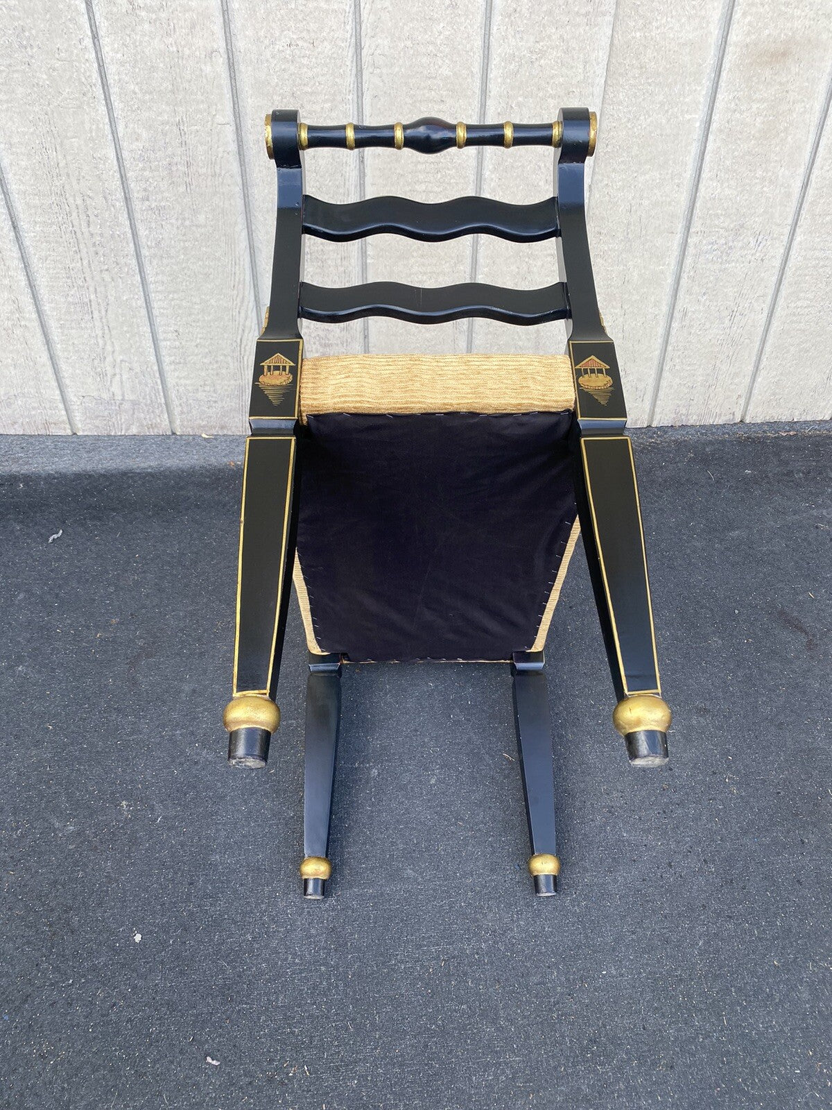 66067 Decorator Ebony Stenciled Vanity bench Stool