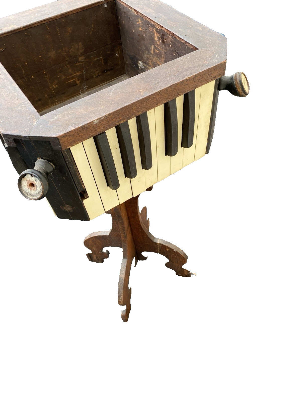 66597  Antique Folk Art Planter with Piano Key Design