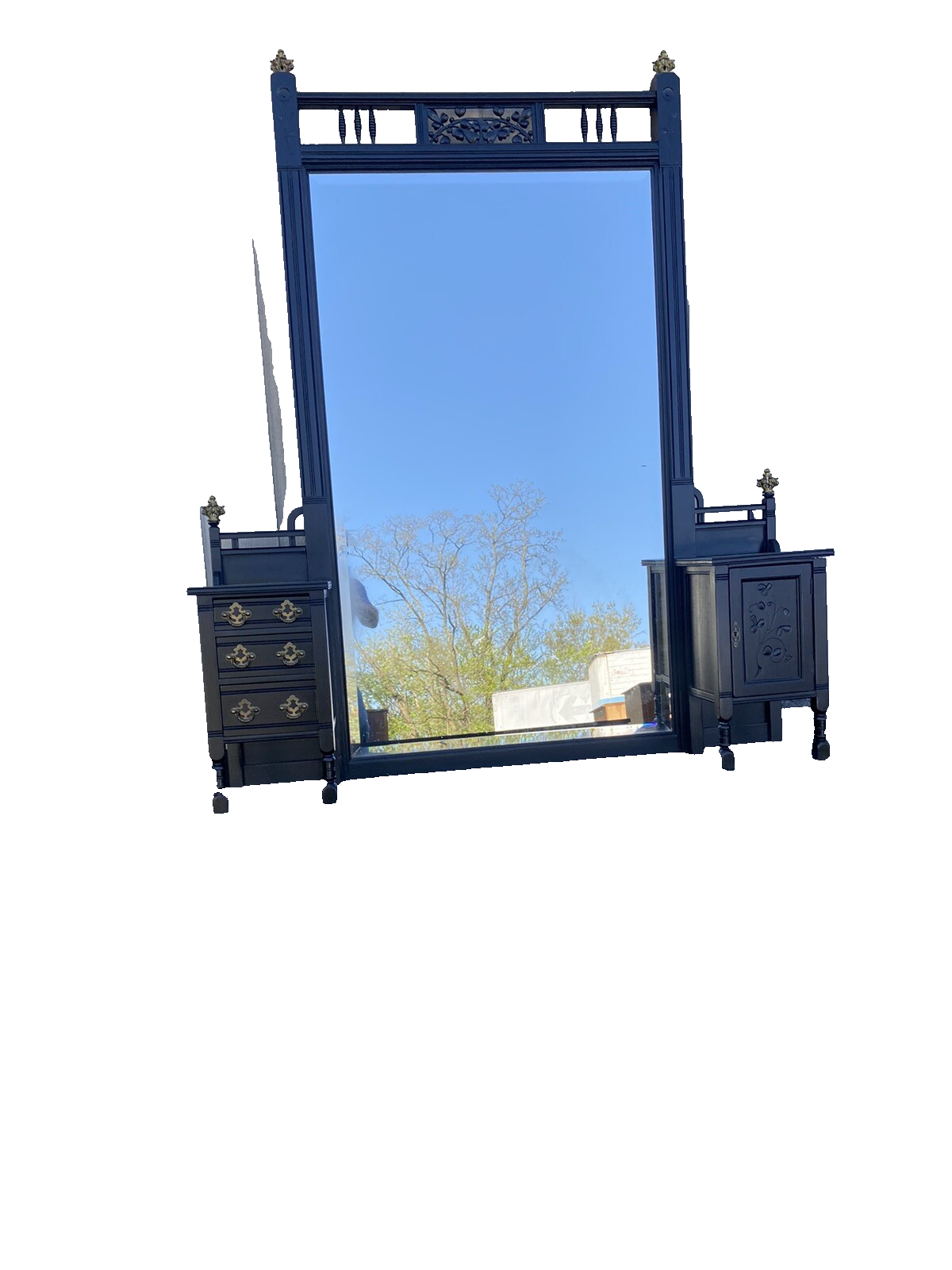 65374 Antique Victorian Ebony Vanity Dressing Mirror RARE FIND