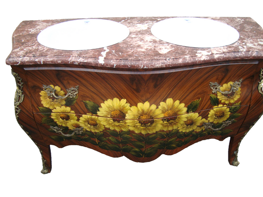 61625 Hand Painted Decorator Bathroom  Double Sink Cabinet