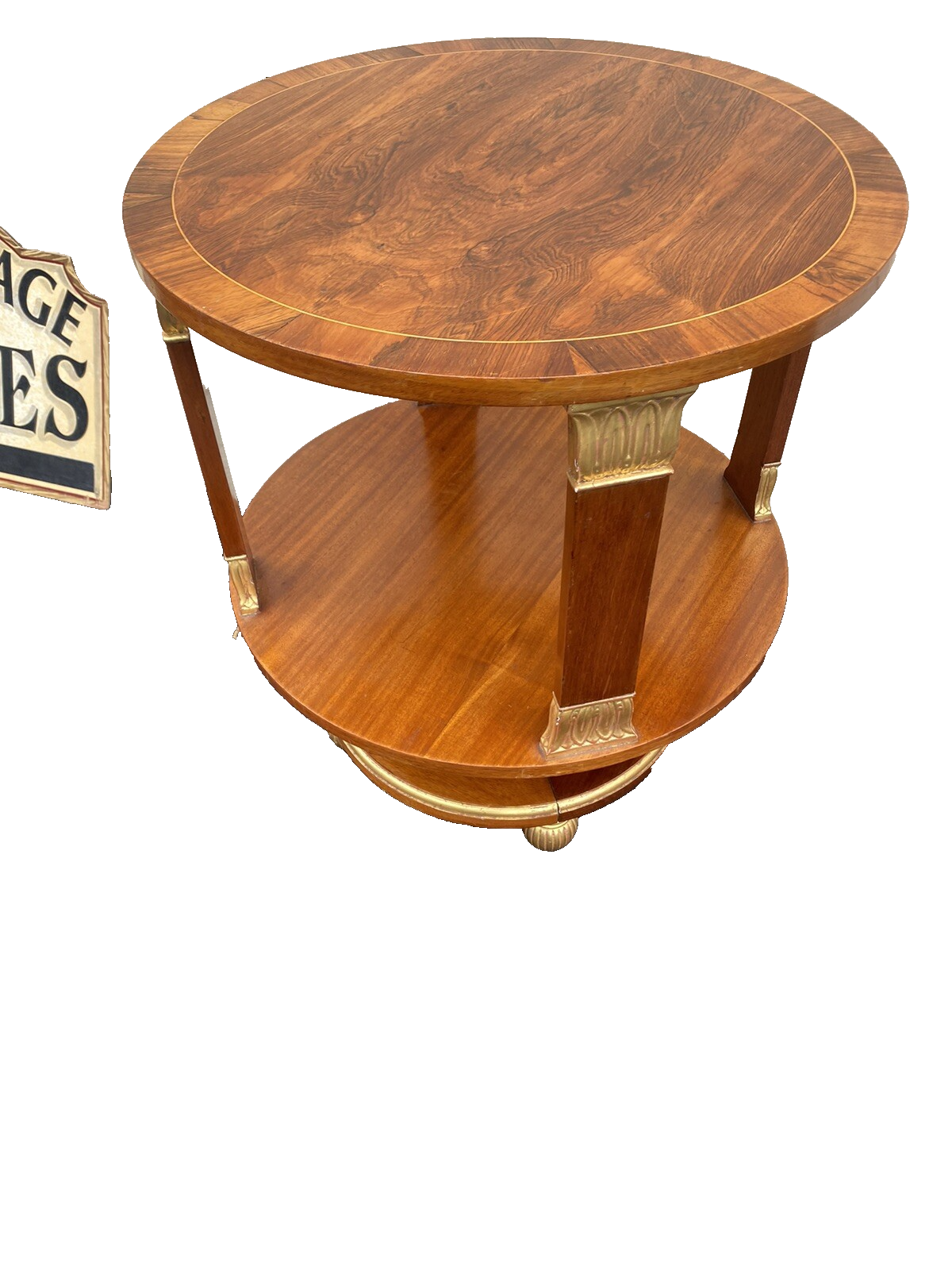 65467     Round Banded  Burled Mahogany Lamp Table Stand