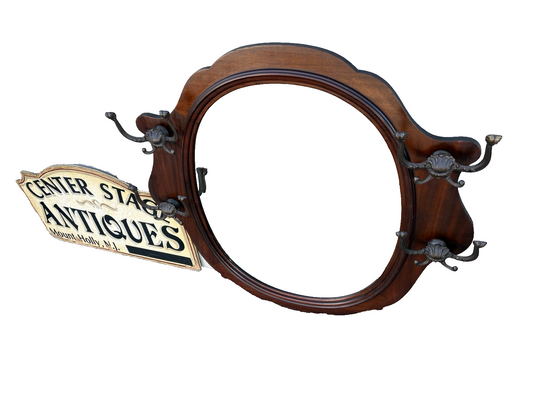 67066 Antique Mahogany Hatrack Coat Tree with Beveled Mirror