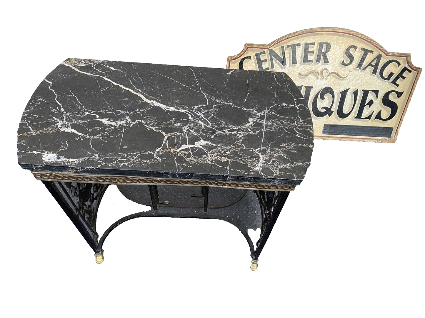 66069   Marble Top Lamp Table with Fancy  Cast Iron Base