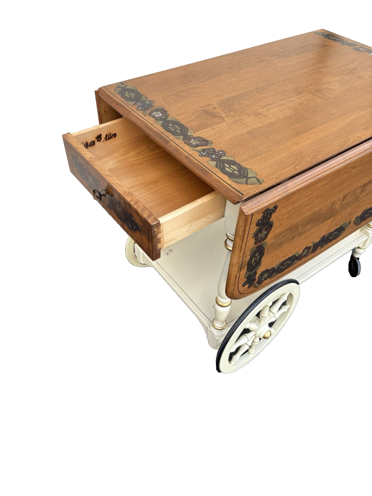 66692  ETHAN ALLEN Stenciled Tea Cart Rolling Dropside Cart