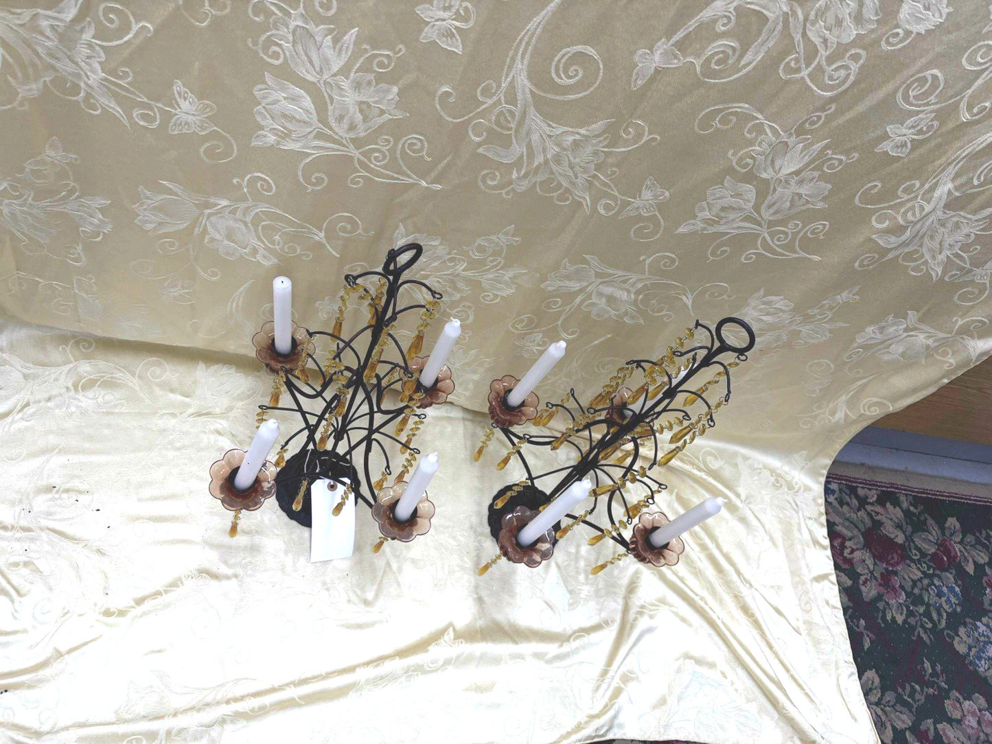 61929 Pair Candelabra Lamps with Glass Prisms