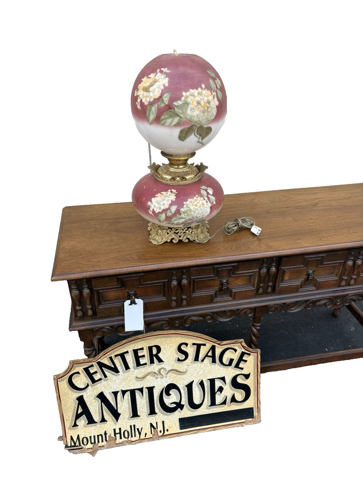 66594  Antique Gone With The Wind Electrified Oil Lamp