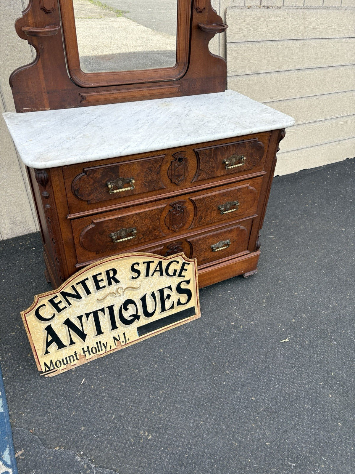66667  Antique Victorian Marble Top Dresser with Mirror