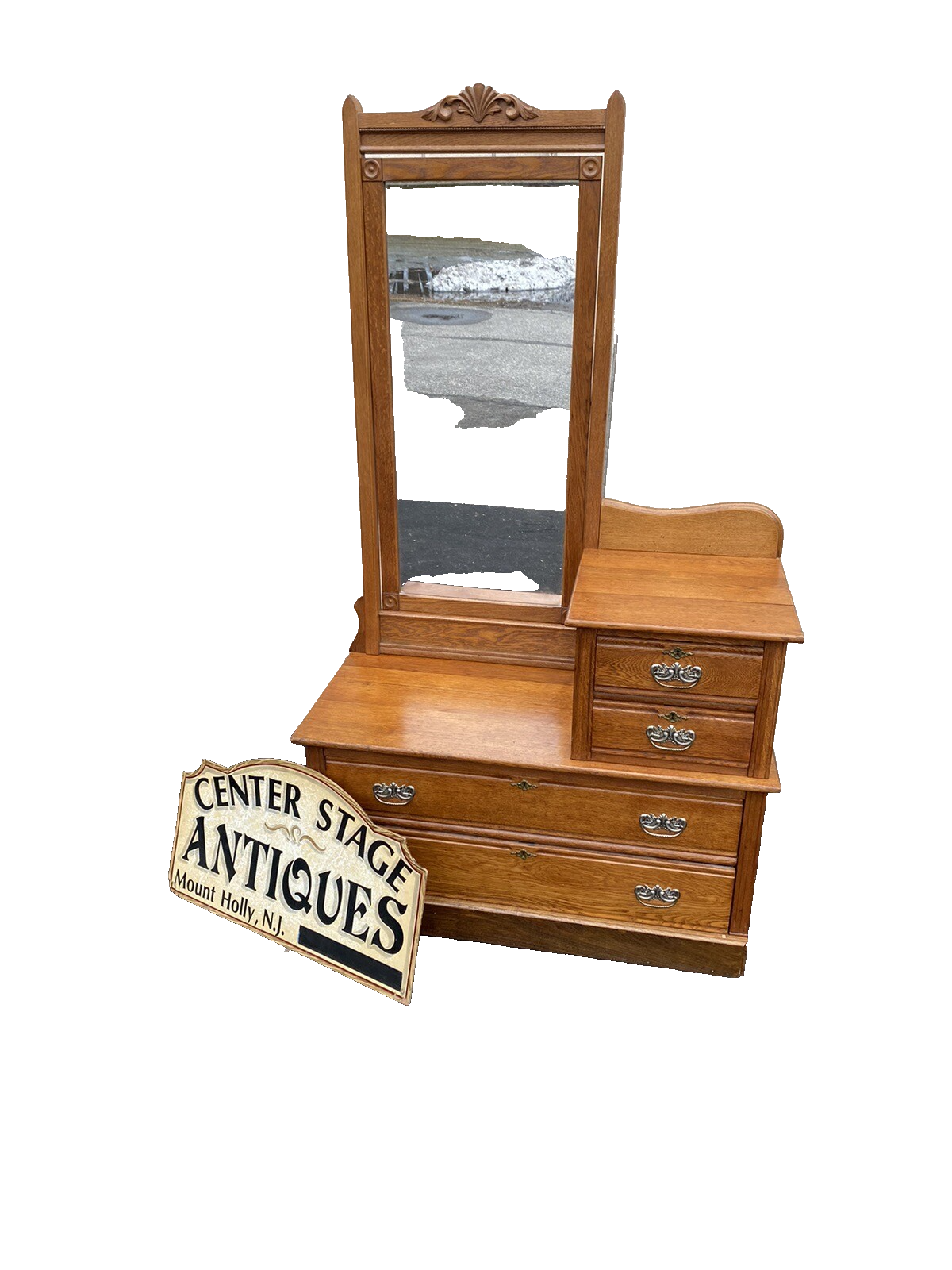 65144 Antique Victorian Oak Dresser Chest with Mirror