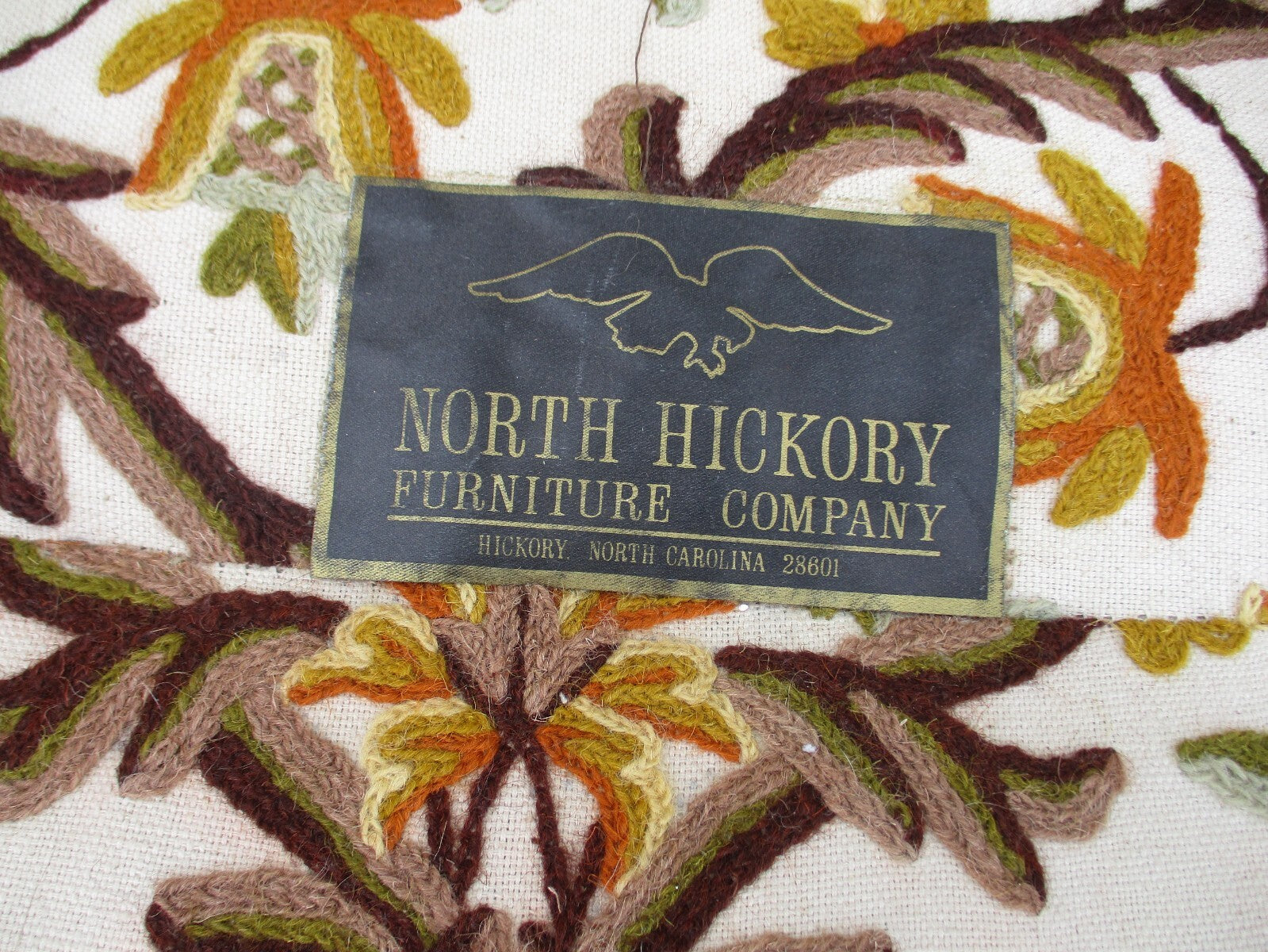 64184   Pair HICKORY  Furniture Crewel Embroidered Queen Anne Wing Chair s