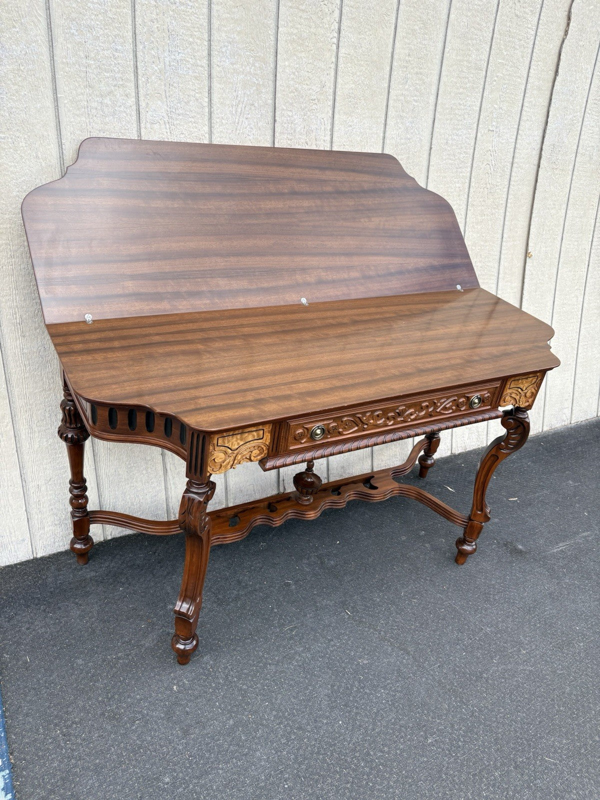 66885   Inlaid Antique Flip Top Sideboard Dining Table with Drawer